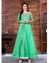 Jade Green Printed Malbari Silk Designer Readymade Gown