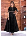 Black Malbari Silk Printed And Embroidered Designer Readymade Gown