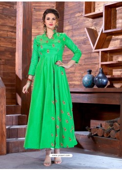 Green Malbari Silk Designer Embroidered Readymade Gown
