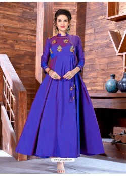 Violet Taffeta Silk Designer Embroidered Readymade Gown
