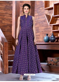 Purple Malbari Silk Designer Embroidered Readymade Gown
