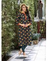 Dark Green Printed Linen Readymade Kurtis