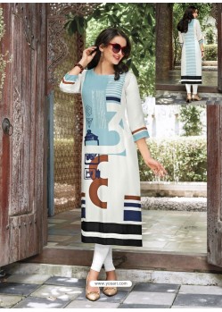 White Printed Woven Readymade Kurtis