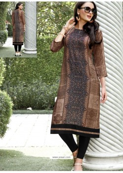 Coffee Brown Printed Linen Readymade Kurtis