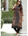 Coffee Brown Printed Linen Readymade Kurtis