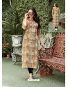 Beige Printed Poly Rayon Readymade Kurtis