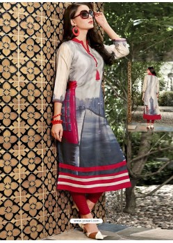 Grey Printed Linen Readymade Kurtis