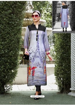 Multi Colour Printed Linen Readymade Kurtis