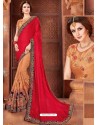 Red And Rust Georgette Embroidered Half N Half Designer Saree