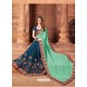 Sea Green And Tealblue Georgette Embroidered Half N Half Designer Saree