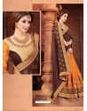 Coffee And Orange Georgette Embroidered Half N Half Designer Saree