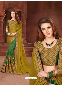 Green Georgette Embroidered Half N Half Designer Saree