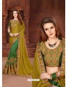 Green Georgette Embroidered Half N Half Designer Saree