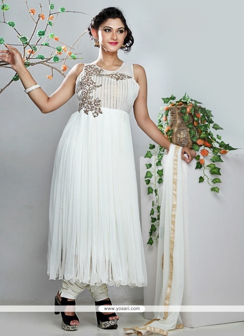 Stellar White Net Designer Anarkali Suit