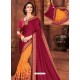 Deep Wine And Orange Georgette Embroidered Half N Half Designer Saree