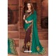 Teal And Coffee Georgette Embroidered Half N Half Designer Saree