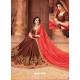 Dark Peach And Coffee Georgette Embroidered Half N Half Designer Saree