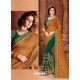 Brown And Dark Green Georgette Embroidered Half N Half Designer Saree