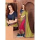 Green And Fuchsia Georgette Embroidered Half N Half Designer Saree