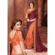 Deep Scarlet And Orange Georgette Embroidered Half N Half Designer Saree