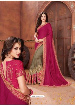 Medium Violet Georgette Embroidered Half N Half Designer Saree