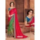 Crimson And Green Georgette Embroidered Half N Half Designer Saree