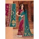 Tealblue And Deep Wine Georgette Embroidered Half N Half Designer Saree