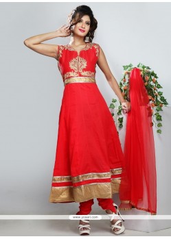 Modish Red Cotton Anarkali Salwar Suit