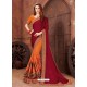 Maroon And Orange Georgette Embroidered Half N Half Designer Saree