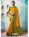 Mustard Silk Border Worked Designer Party Wear Saree