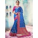 Blue Silk Border Worked Designer Party Wear Saree