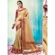 Beige Silk Border Worked Designer Party Wear Saree