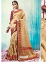 Beige Silk Border Worked Designer Party Wear Saree