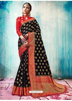 Black Silk Border Worked Designer Party Wear Saree