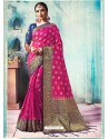 Fuchsia Silk Border Worked Designer Party Wear Saree