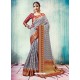 Grey Silk Border Worked Designer Party Wear Saree