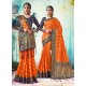 Orange Silk Border Worked Designer Party Wear Saree