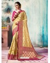 Cream Silk Border Worked Designer Party Wear Saree