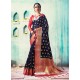 Navy Blue Silk Border Worked Designer Party Wear Saree