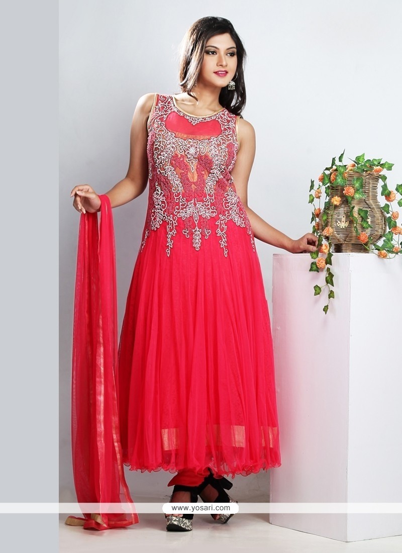 Classy Pink Net Designer Anarkali Suit