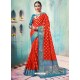 Tomato Red Silk Border Worked Designer Party Wear Saree