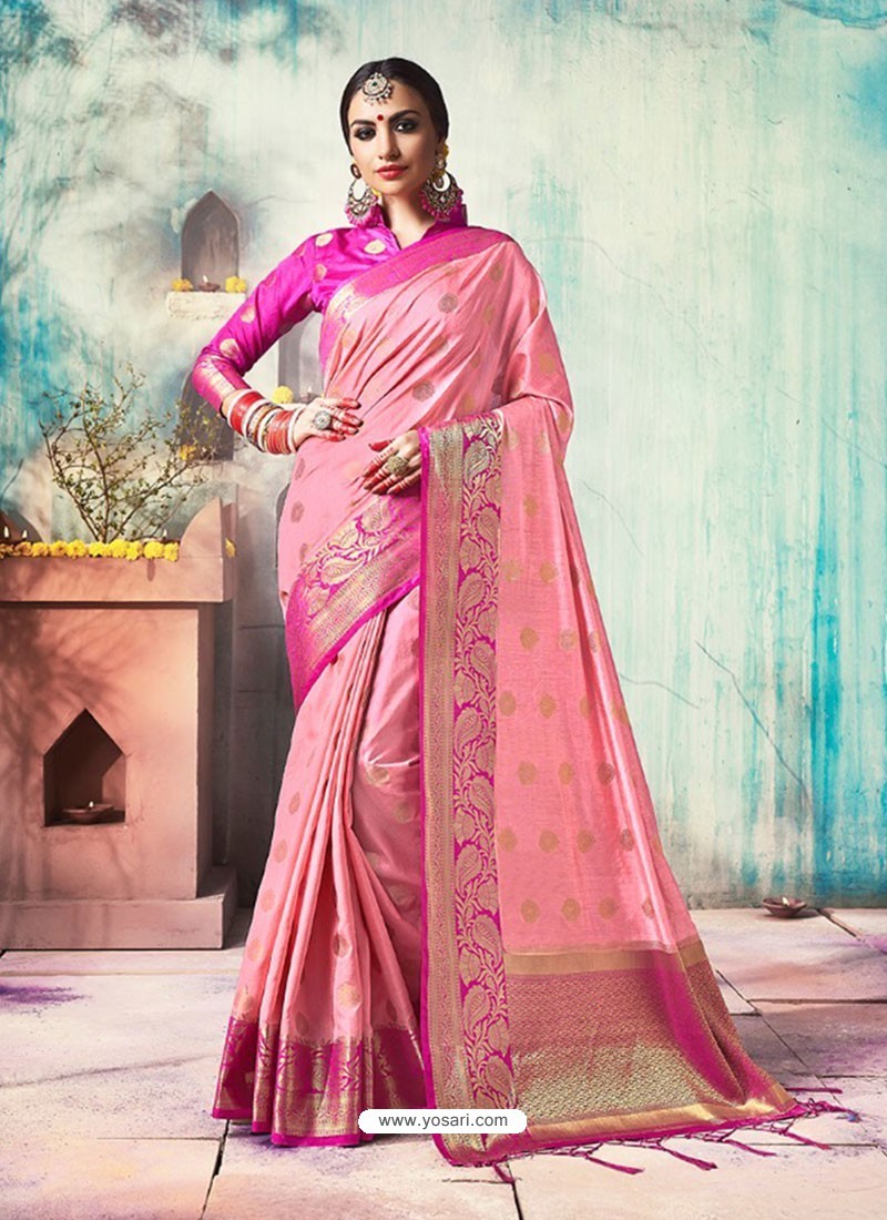 Buy Pink Silk Border Worked Designer Party Wear Saree | Party Wear Sarees