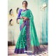 Aqua Mint Silk Border Worked Designer Party Wear Saree