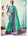 Aqua Mint Silk Border Worked Designer Party Wear Saree