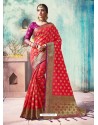 Dark Peach Silk Border Worked Designer Party Wear Saree