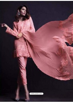 Peach Georgette Embroidered Designer Straight Suit