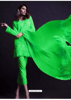 Parrot Green Georgette Embroidered Designer Straight Suit