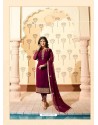 Purple Georgette Designer Embroidered Straight Suit