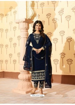 Navy Blue Georgette Designer Embroidered Straight Suit