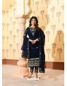 Navy Blue Georgette Designer Embroidered Straight Suit